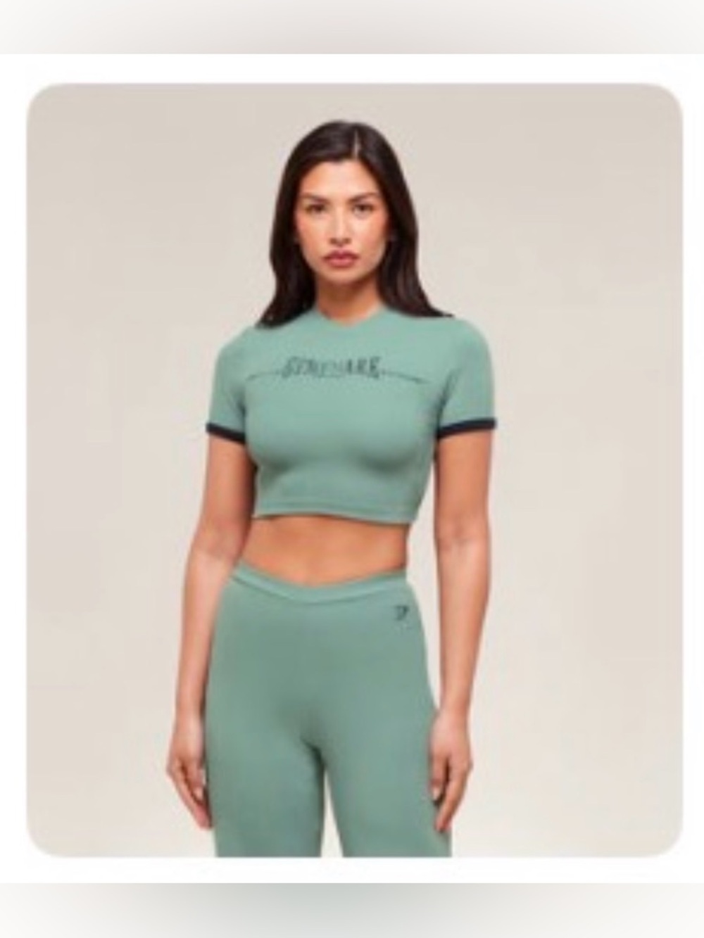 Gymshark Ribbed Cotton Crop Top Green Navy Small